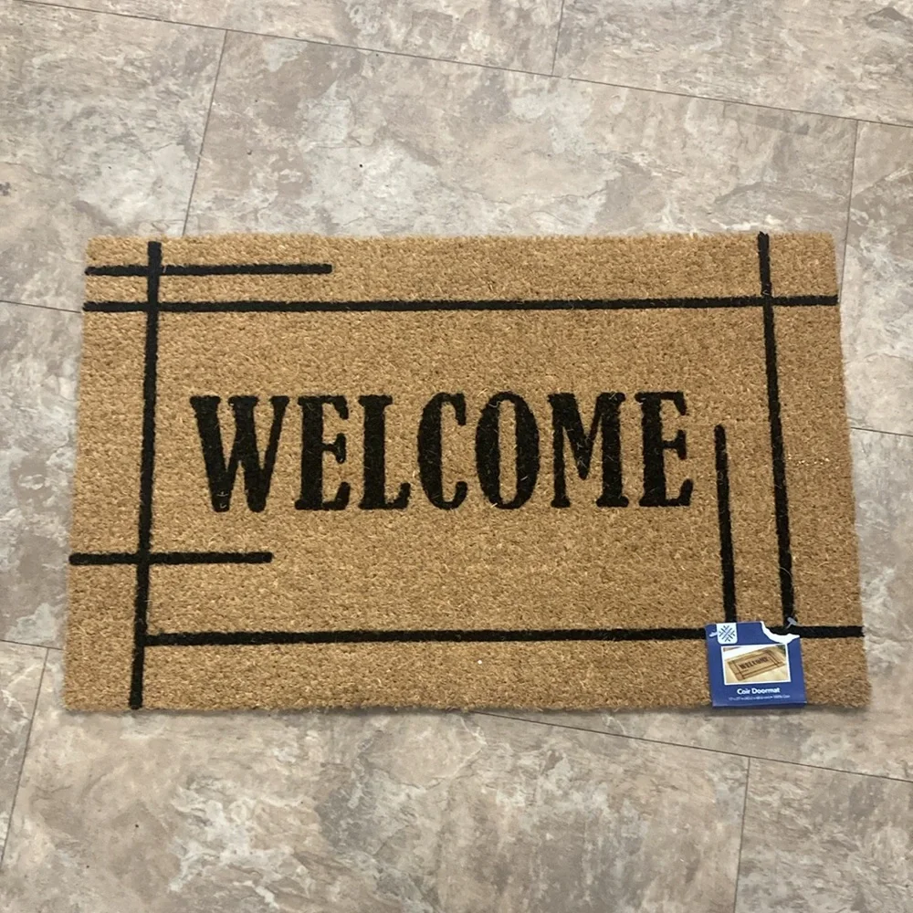 NWT Tan & Black-Skid-Resistant- Thick Pile WELCOME- Coir Door Mat 17x27